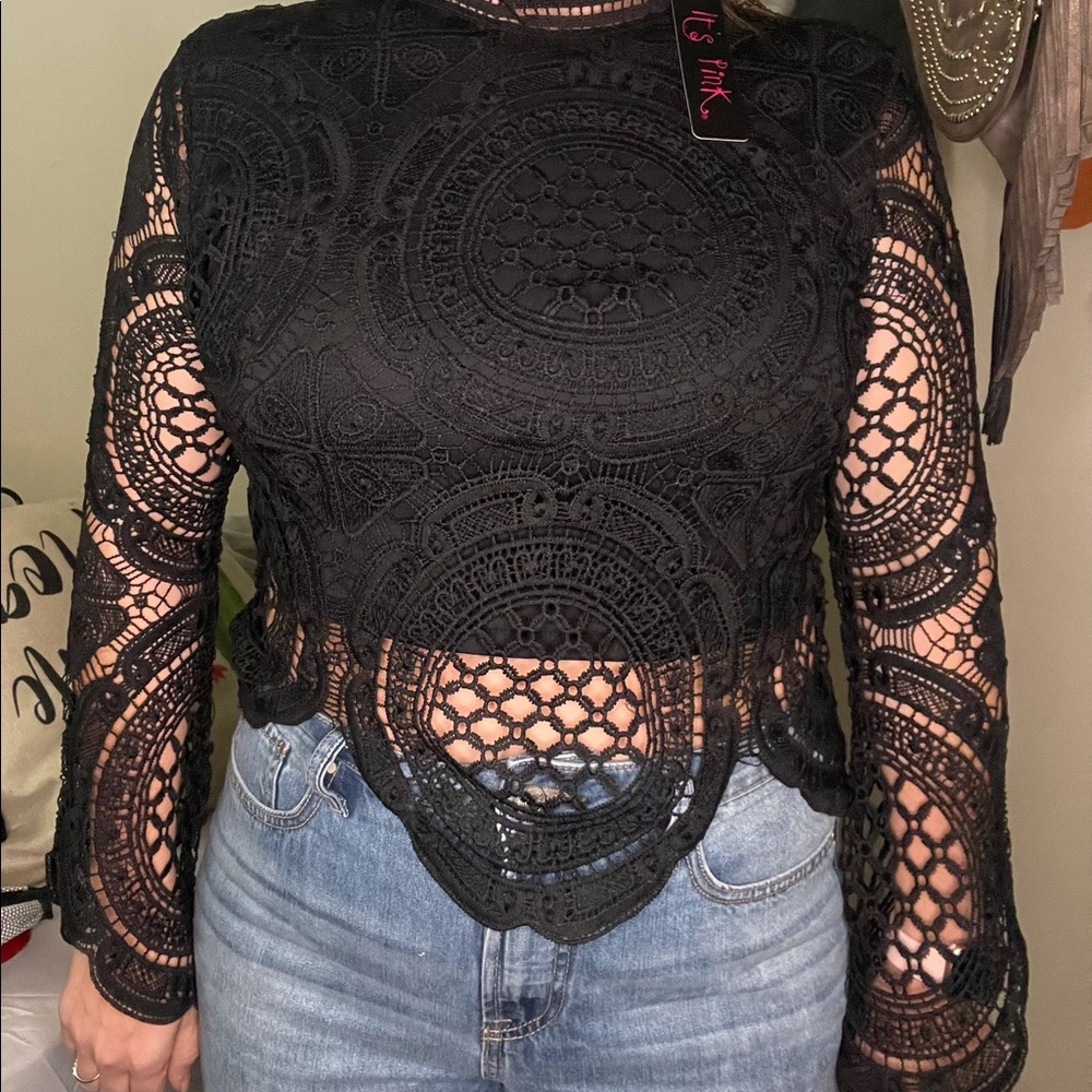 Lace crop top, size large.
